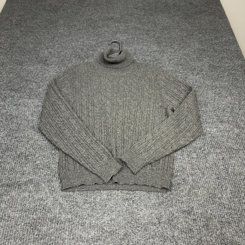 Peck & Peck Sweater Womens L Gray 100%‎ Cashmere Cable Knit Turtleneck Classic